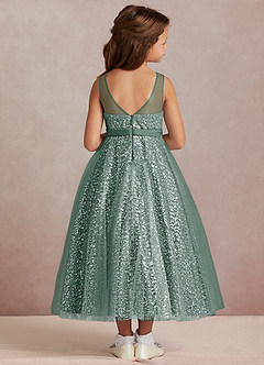 Azazie Siwa Sukienki dla dziewczynek sypiących kwiaty Linia A Zroszony Tiul Długość kostki Sukienka image3