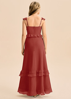 Azazie Tavie Junior Vestido de Terracota de Gasa de Corte en A con Volante image2