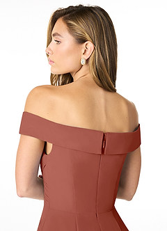 Azazie Lecia Bridesmaid Dresses Auburn Empire Off-The-Shoulder Pleated Chiffon Convertible Dress image7
