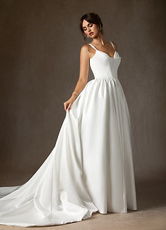 Azazie Mala Abiti da Sposa Abito Principessa in Raso bifacciale Con Tasche Bianco Diamante image1