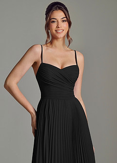 Azazie Catie At-home Try On Dresses Black A-Line Sweetheart Neckline Chiffon Dress image2