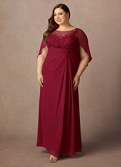 Azazie Hera Mother of the Bride Dresses Burgundy A-Line Lace Capelet Chiffon Dress image9