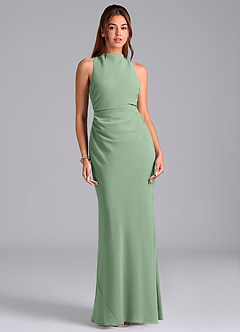 Azazie Evadne Bridesmaid Dresses Matcha A-Line Pleated Chiffon Dress image3