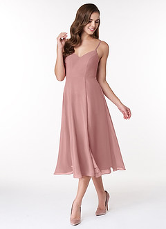 Azazie Clarissa Bridesmaid Dresses Dusty Rose A-Line V-Neck Chiffon Dress image4