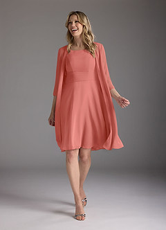Azazie Shirley Mother of the Bride Dresses Salmon Pink A-Line Scoop Pleated Chiffon Dress image2