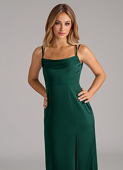 Azazie Callan Bridesmaid Dresses Emerald A-Line Pleated Stretch Satin Convertible Dress image7