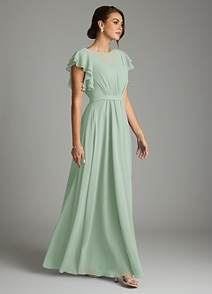 Azazie Daphne Modest Bridesmaid Dresses A-Line Ruffled Chiffon Floor-Length Dress image4