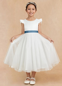 Azazie Hemi Flower Girl Dresses Ivory Bermuda A-Line Bow Tulle Dress image3