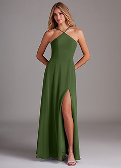 Azazie Bailey Bridesmaid Dresses Olive A-Line Halter Side Slit Chiffon Dress image5