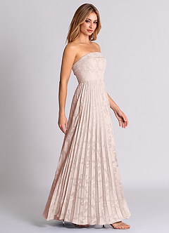 Azazie Mariana 신부 들러리 드레스 A라인 스트랩리스 플로럴 번아웃 바닥 길이 드레스 image6