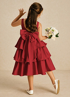 Azazie Margery Blumenmädchenkleider A-Linie Schleifen Stretch-Satin Kleid Granatapfelrot image1