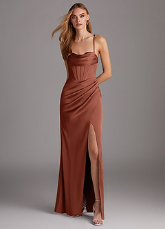 Azazie Brookelle Bridesmaid Dresses Clay Sheath Sweetheart Corset Stretch Satin Dress image2