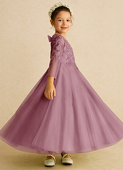 Azazie Precious Flower Girl Dresses Vintage Mauve A-Line Lace Tulle Dress image3
