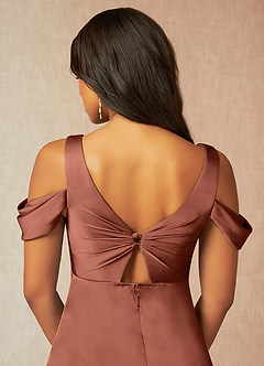 Azazie Rhea Brautjungfernkleider für Schwangere A-Linie Schulternfrei Gefaltet Stretch-Satin Bodenlänge Kleid image7
