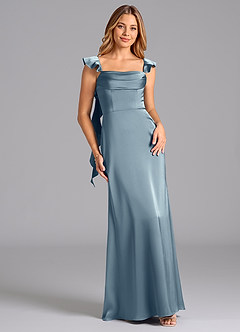 Azazie Adi Probar vestidos en casa Vestido de Borgoña de Satén Elástico de Corte en A con Plisado image1