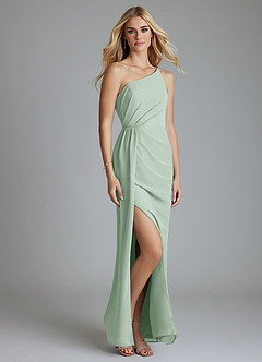 Azazie Sianni Bridesmaid Dresses Agave Sheath One Shoulder Chiffon Dress image1