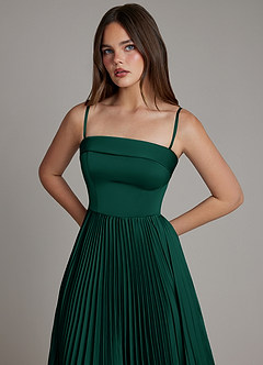 Azazie Mariana Bridesmaid Dresses Emerald A-Line Pleated Stretch Satin Dress image2