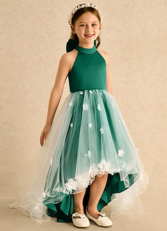 Azazie Cerra Flower Girl Dresses Emerald A-Line Pleated Tulle Dress image4