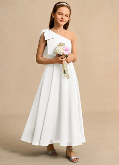 Azazie Guppy Girls Formal Flower Girl Dresses Ivory A-Line One Shoulder Chiffon Dress image1