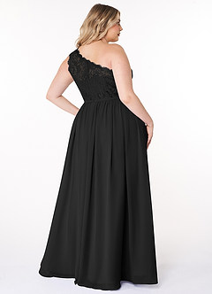 Azazie Demi Vestidos de damas de honor Vestido de Negro de Gasa de Corte en A con Hombro unilateral image10
