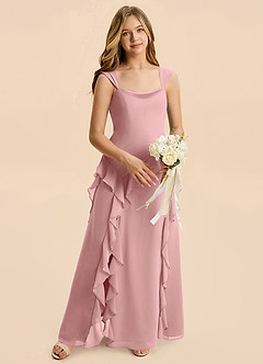 Azazie Sloane Junior A-Linie Herzausschnitt Chiffon Kleid Altrosa image3