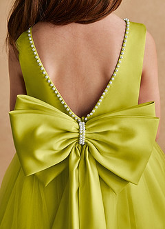 Azazie Cookie Robe Demoiselle D'honneur Fillette Robe Trapèze en Tulle Arc Citronnelle image6