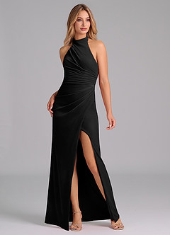 Azazie Jemma Bridesmaid Dresses Black Sheath Pleated Velvet Dress image6