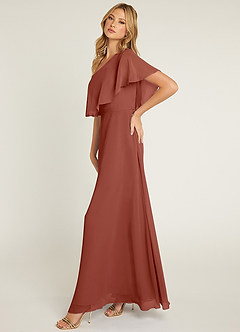 Azazie Lizzy Bridesmaid Dresses Auburn A-Line One Shoulder Chiffon Dress image4