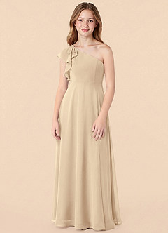 Azazie Arabella Junior Champagne A-Line Ruched Chiffon Dress image4