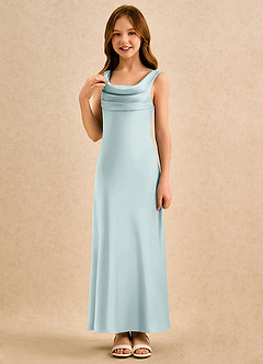 Azazie Raspberry Girls Formal Flower Girl Dresses Mist A-Line Pleated Stretch Satin Dress image5