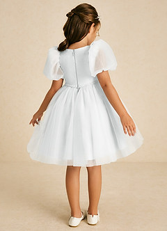 Azazie Blondie Flower Girl Dresses Diamond White A-Line with Sleeves Tulle Dress image2