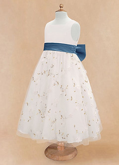 Azazie Pollie Blumenmädchenkleider A-Linie Schleifen Tüll Kleid Elfenbein Stahlblau image13