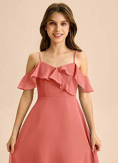 Azazie Kamilla Junior A-Linie Schulterfrei Chiffon Kleid Lachsrosa image7