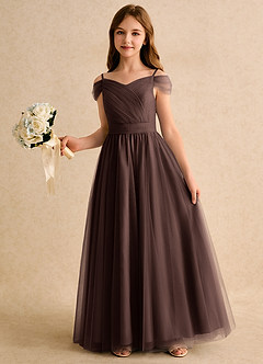 Azazie Yuna Girls Formal Abiti da Ragazza di Fiori Abito A-Line in Tulle Spalle Scoperte Ganache image5