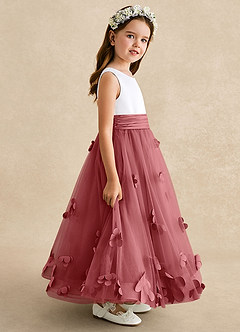 Azazie Vi 플라워 걸 드레스 A라인 소매 없는 얇실버 명주 그물 발목 길이 드레스 image7