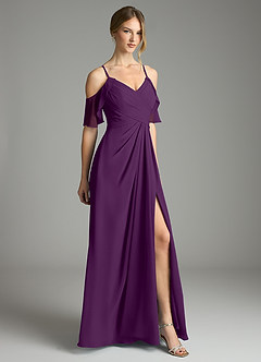 Azazie Dakota Bridesmaid Dresses Grape A-Line V-Neck Pleated Chiffon Dress image5