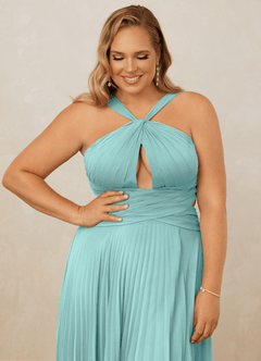 Christian Siriano Bridal for Azazie 1009 Bridesmaid Dresses Aqua A-Line Pleated Chiffon Dress image13