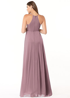 Azazie Annabelle At-home Try On Dresses A-Line V-Neck Pleated Mesh Floor-Length Dress image2