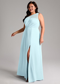 Azazie Phaedra Bridesmaid Dresses Cloud Blue A-Line One Shoulder Chiffon Dress image12