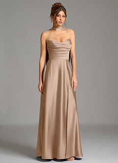 Azazie Ayla Vestidos de damas de honor Vestido de Gris Pardo de Satén Elástico de Corte en A con Corsé image4