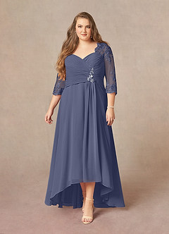 Azazie Devereaux Mère de la mariée Robes Robe Trapèze en Mousseline de soie Dentelle Bleu Orageux image6