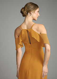 Azazie Dakota Bridesmaid Dresses Butterscotch A-Line V-Neck Pleated Chiffon Dress image6