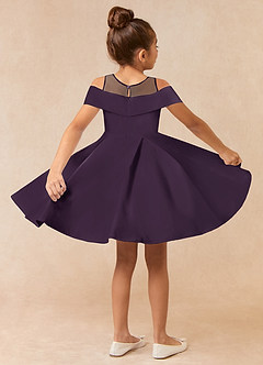 Azazie Shirin Flower Girl Dresses Plum A-Line Off the Shoulder Matte Satin Dress image3