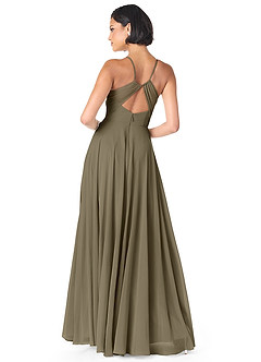 Azazie Avelina Robes de demoiselle d'honneur Robe Trapèze en Mousseline de soie Col V plissé Vert Saule image2