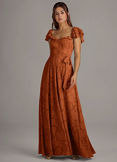 Azazie Aricella Bridesmaid Dresses Burnt Orange A-Line Corset Floral Burnout Dress image3