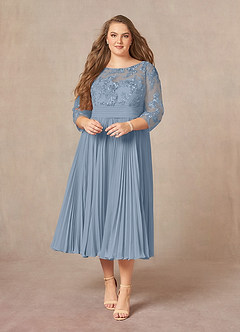 Azazie Tutu Mother of the Bride Dresses Dusty Blue A-Line Boatneck Lace Chiffon Dress image7