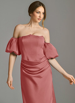 Azazie Kacey Jurken voor bruidsmeisjes Jurk van Stretch Satijn met Zeemeermin Off the Shoulder Antieke Roos image2