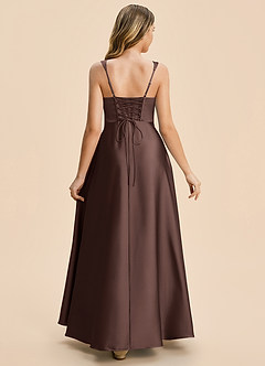 Azazie Azaria Junior Ganache A-Line Pleated Stretch Satin Dress image2
