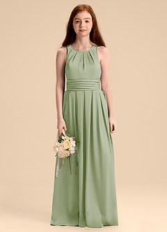 Azazie Bibiane Junior Jurk van Stretch Satijn met A-Lijn Geplooid Stoffige Salie image6