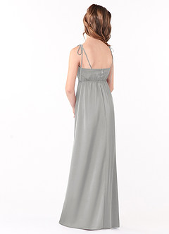 Azazie Violeta Junior Silver A-Line Bow Stretch Satin Dress image2